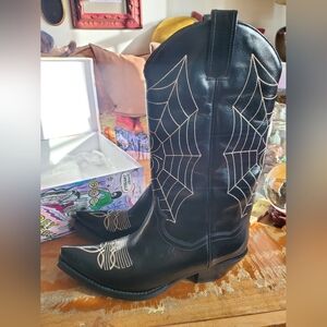 Jeffrey Campbell Black Widow Cowboy Boots w/Spider Web Design